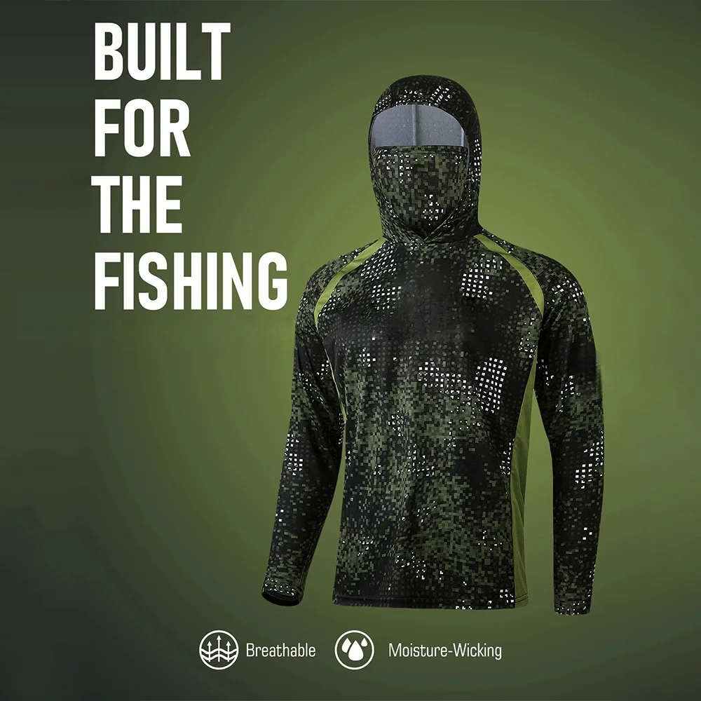 Fishing Shirt Uv Protection - Odzież wędkarska męska: koszulka z kapturem,