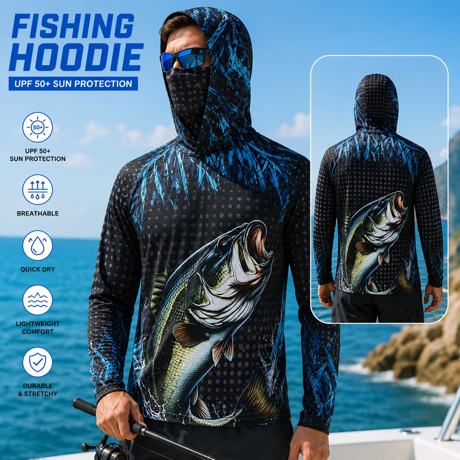 Męska bluza z kapturem UPF50+  – Fishing Mask Sun Protection recenzja i cena
